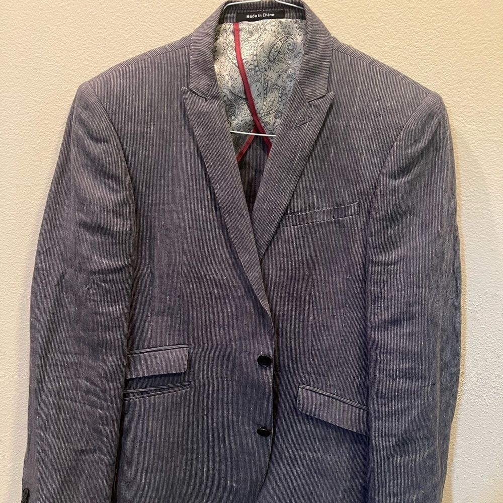 Altamoda By MW 42R 2 Button Gray Herringbone Men’s Silk Suit Blazer Sport Coat
